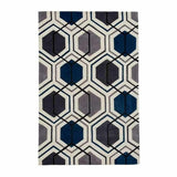 Hong Kong HK7526 Modern Geometric Hand-Tufted Soft Textured Hi-Lo Acrylic Grey/Navy/Ivory Rug