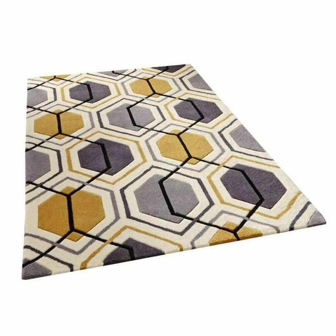 Hong Kong HK7526 Modern Geometric Hand-Tufted Soft Textured Hi-Lo Acrylic Ivory/Yellow/Charcoal Grey Rug-Think Rugs-Rug Love - The Most Loved Rug Store