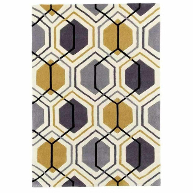 Hong Kong HK7526 Modern Geometric Hand-Tufted Soft Textured Hi-Lo Acrylic Ivory/Yellow/Charcoal Grey Rug-Think Rugs-Rug Love - The Most Loved Rug Store