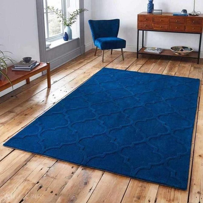 Hong Kong HK8583 Modern Geometric Hand-Tufted Soft Textured Hi-Lo Acrylic Navy Rug-Think Rugs-Rug Love - The Most Loved Rug Store