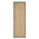 Jute Border Plain Hand-Woven Flatweave Natural/Grey Runner