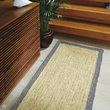 Jute Border Plain Hand-Woven Flatweave Natural/Grey Runner