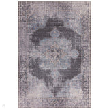 Kaya Roya KY05 Traditional Persian Vintage Distressed Floral Durable Chenille Polyester Flatweave Blue/Black/Grey Rug