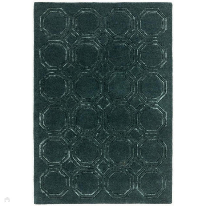 Nexus Octagon Modern Geometric High-Density Heavyweight Hand-Carved Wool&Viscose OC02 Petrol Rug-Asiatic Carpets-Rug Love - The Most Loved Rug Store