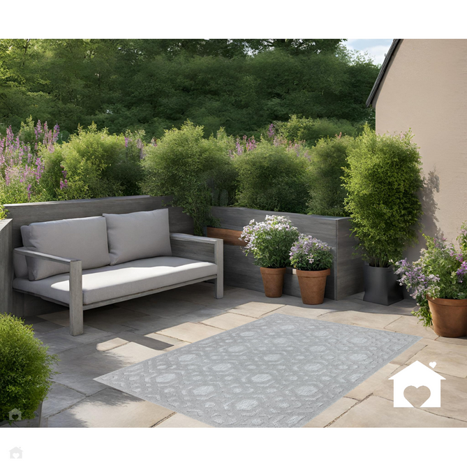 Salta SA03 Modern Geometric Textured Soft-Touch Hi-Low Durable Stain-Resistant Weatherproof Flatweave In-Outdoor Silver Rug-Asiatic Carpets-Rug Love - The Most Loved Rug Store