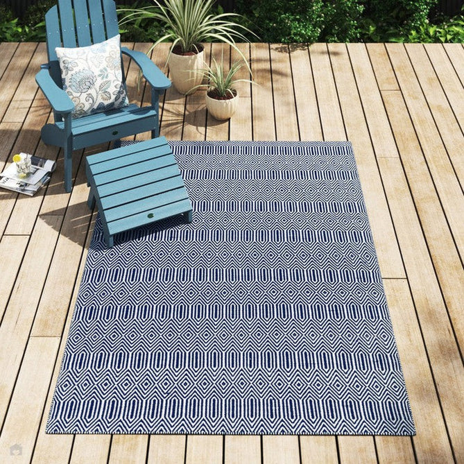 Sloan Modern Duo-Tone Geometric Diamond Hand-Woven Soft-Touch Durable Textured Wool & Cotton Blend Flatweave Blue/Cream Rug-Asiatic Carpets-Rug Love - The Most Loved Rug Store